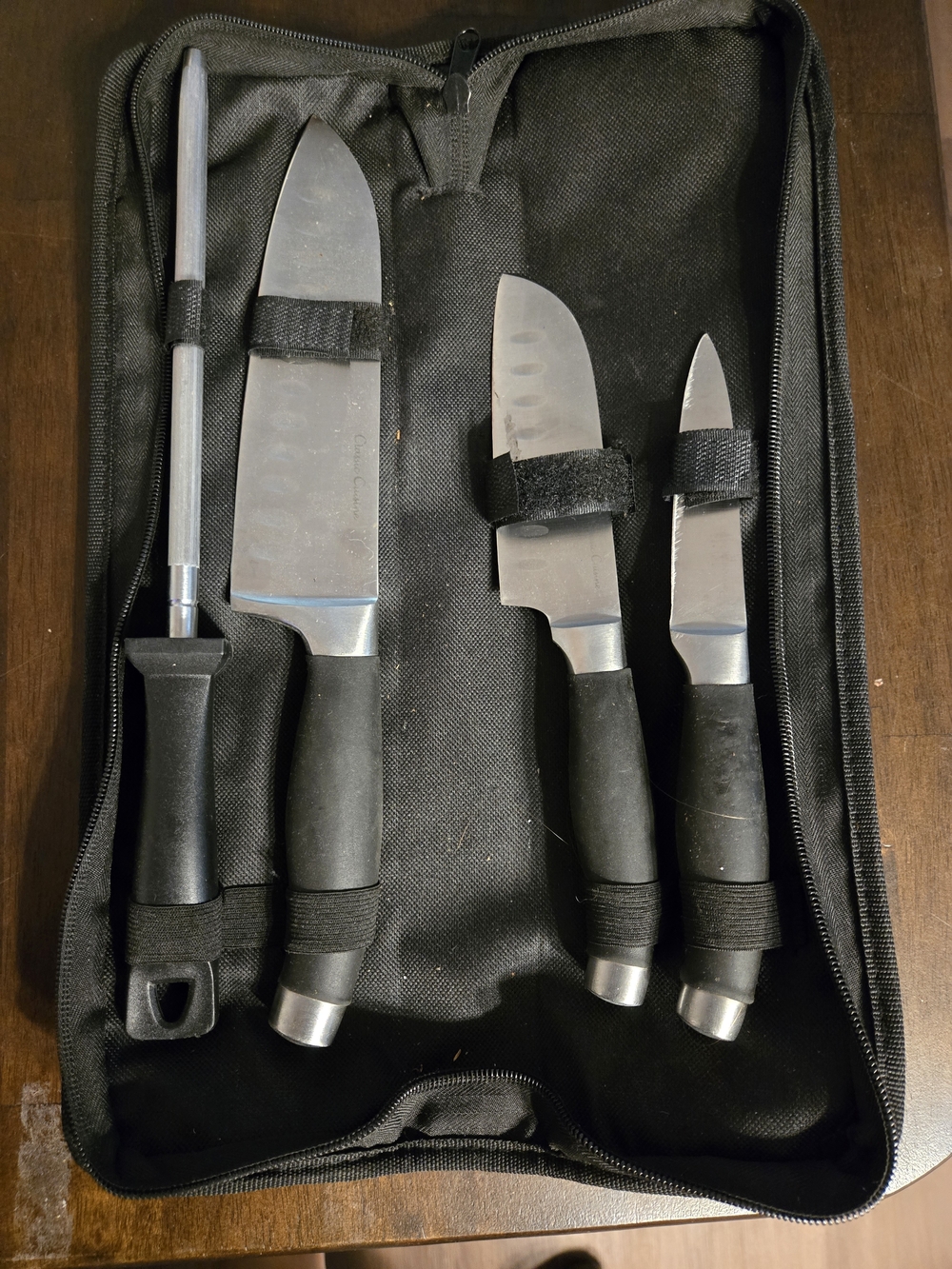 Black Chef Knife Set with Sharpening Steel - Black Handle Serving Utensils